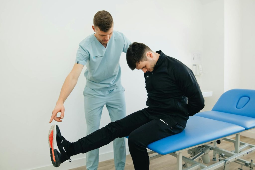 physiotherapist instructing patient